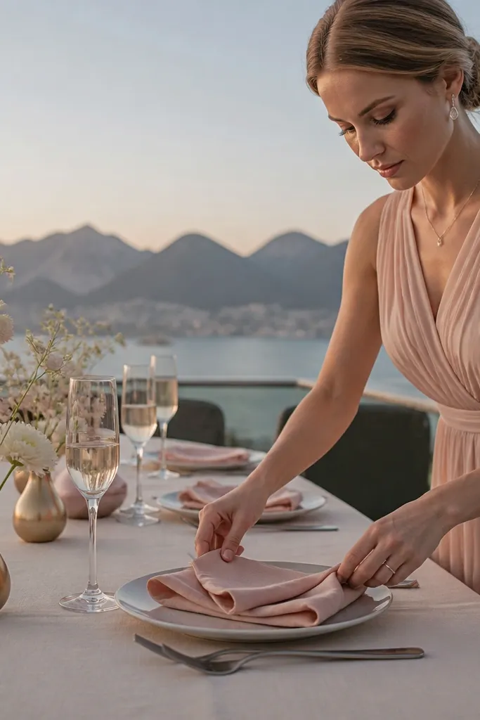 Ivory table linens with nude blush florals and soft gold candle holders