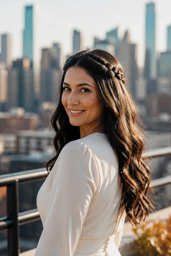 Loose waves with a braided crown held by pins near the top