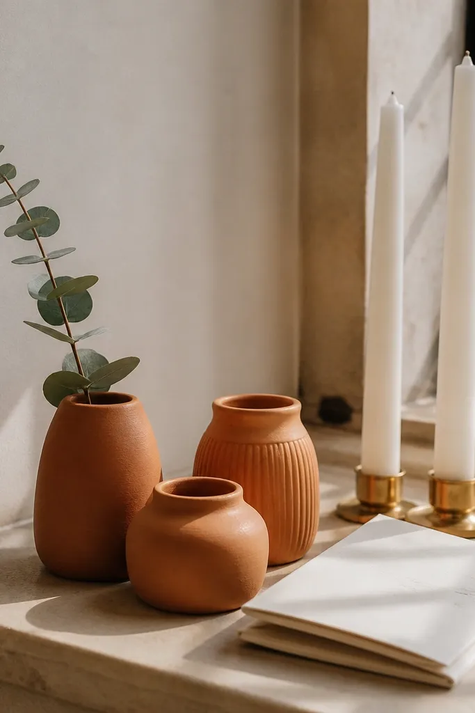 Mini terracotta pot holding one tall stem arrangement