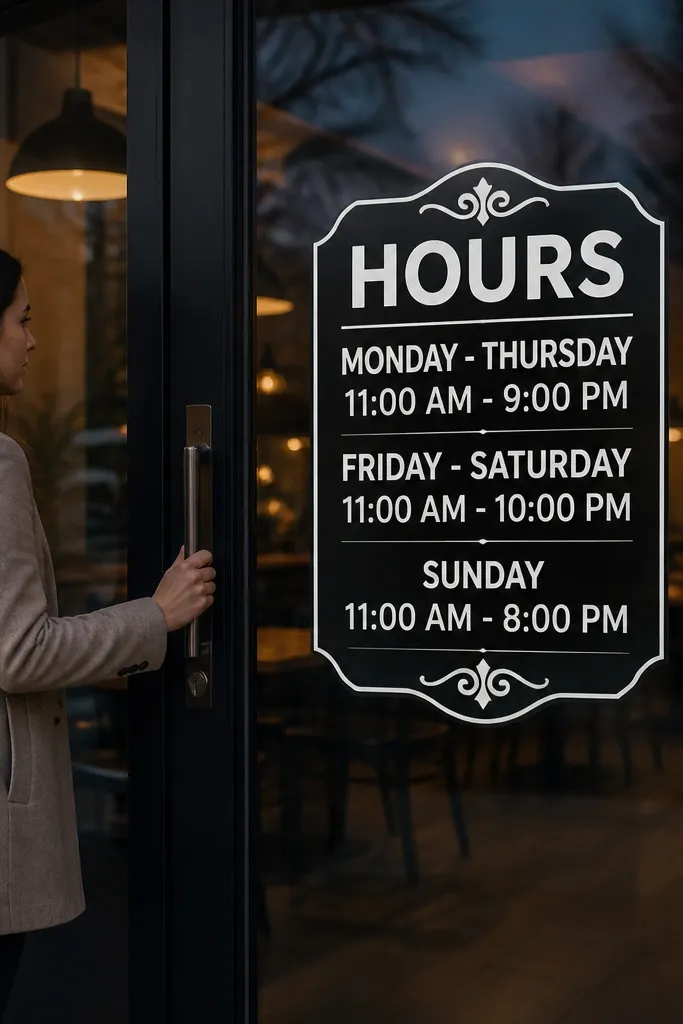 Black and white welcome text vinyl on a glass door