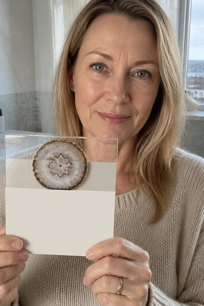A card with a geode slice image and a transparent layer effect over the text.