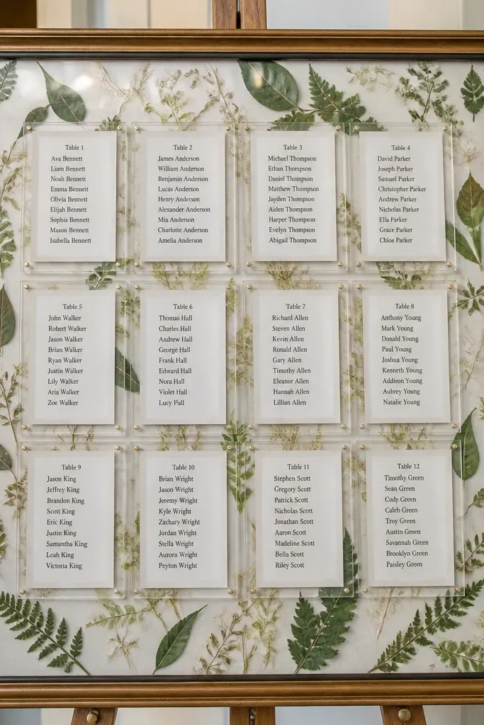 Large botanical frame with clear overlays showing table headings and names