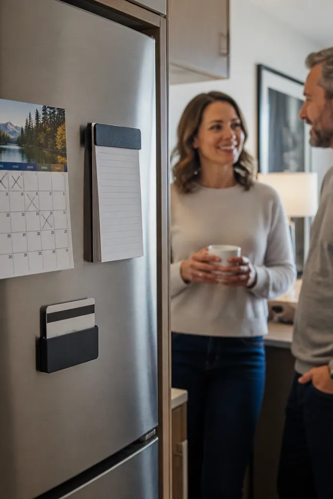 Small magnet calendar with handwritten dates and a minimal layout