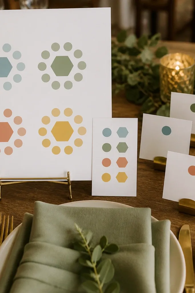 Seating chart sign with sticker legend and table number stickers for pods