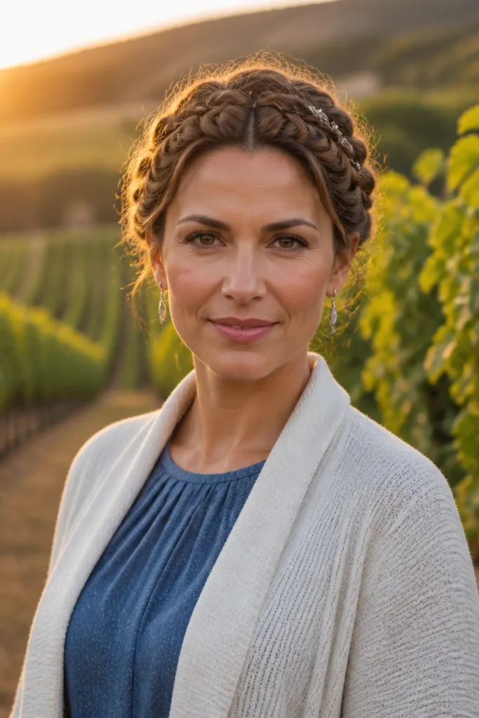 Short hair with a crown braid pattern and pinned strands along the top
