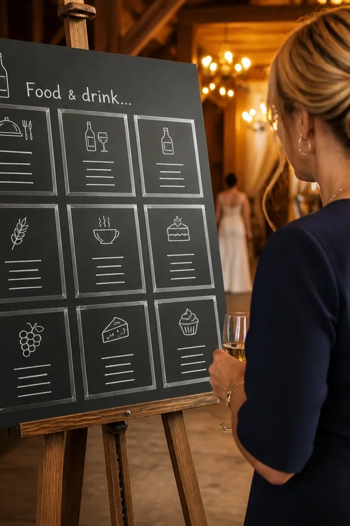 Black foam board with white chalk marker sections and clear tape borders