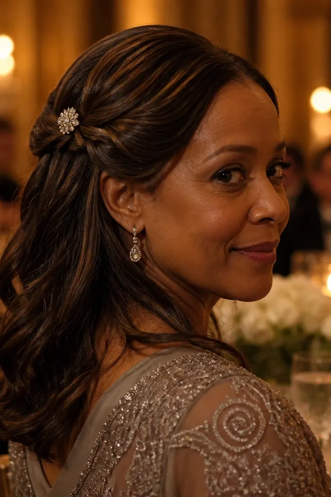 Two twists pinned at the back with a small jeweled hair pin