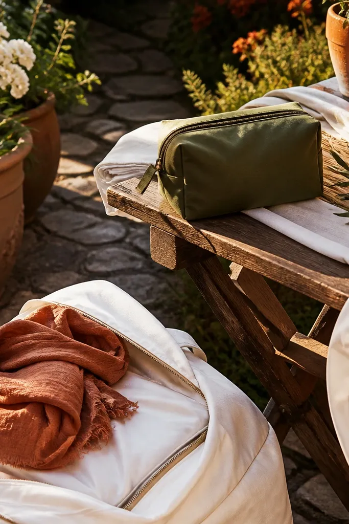 Terracotta linen dress with cream tank and olive flats
