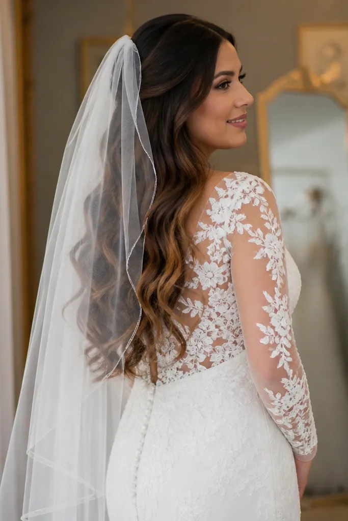 Long waterfall waves with a veil comb placed near the crown