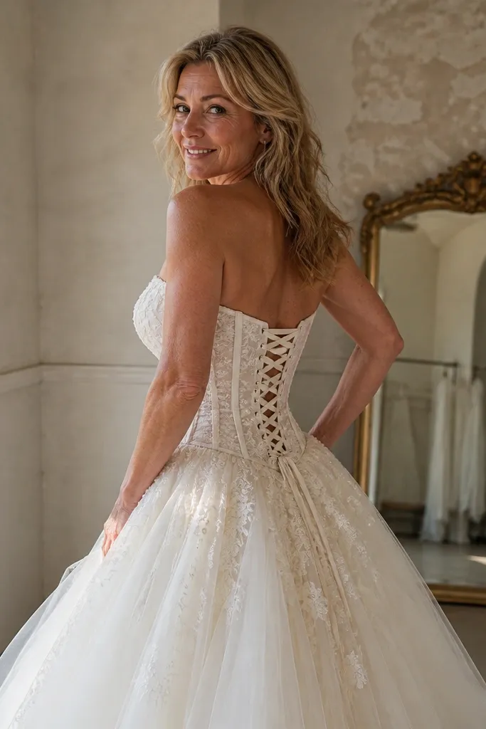 Ivory corset ballgown with lace-up back and full tulle skirt