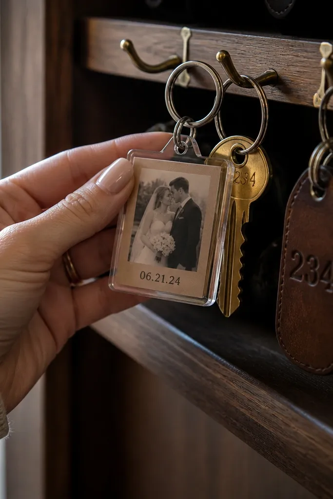 Small keychain with a clear window and a date print card inside
