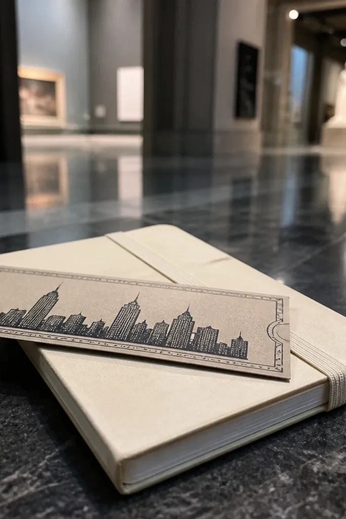 Ticket-shaped yes card beside a small notebook tied with ribbon.