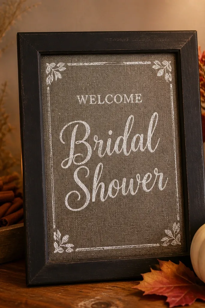 Linen-texture dark frame welcome sign with white Welcome text
