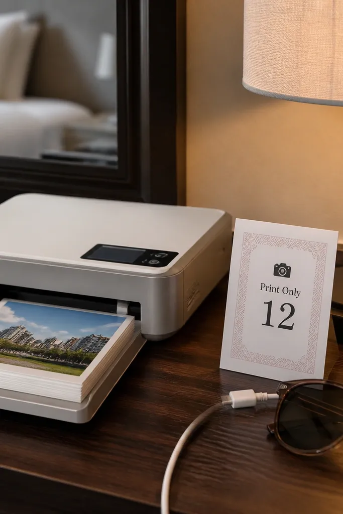 Small portable printer beside a card titled Print Only 12