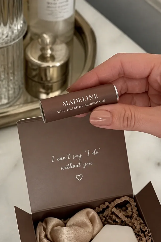 Lip balm tube with a custom label and matching ribbon
